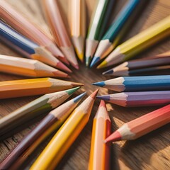 Various colored pencils neatly arranged
