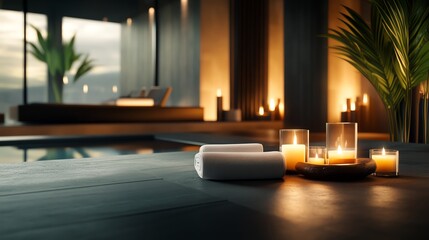 Luxurious spa inside a hotel with candles, hot stones, and a calming atmosphere, ideal for ultimate relaxation