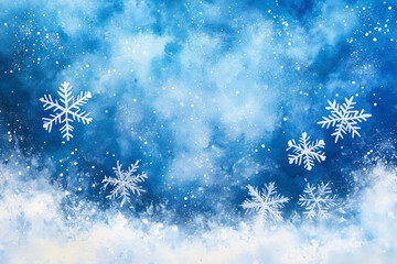 Light blue cyan white abstract watercolor background,
Sky cloud snow and snowflake with star in winter.