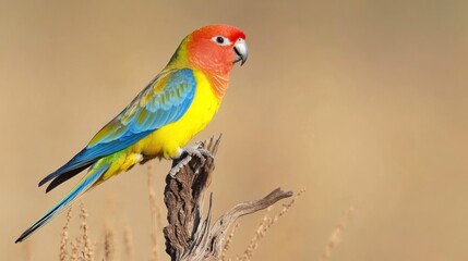 A colorful parrot perched on a branch in a natural setting.
