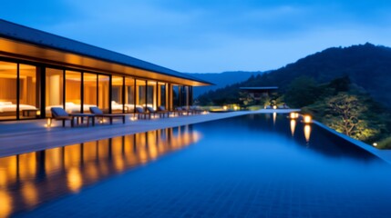 Fototapeta premium Japanese ryokanstyle resort with tatami rooms, onsen baths, and tranquil zen gardens, embracing tradition