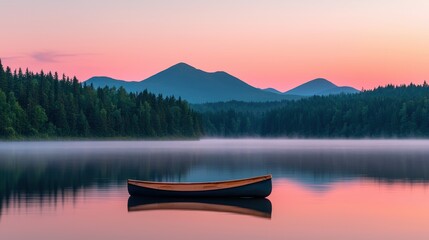 Serene Lake at Dawn with Still Water and Mountain Reflection
