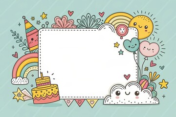 Obraz premium cute happy birthday doodle art illustration background
