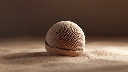 A single scoop of mocha chocolate ice cream, perfectly matched with a mocha brown backdrop for a simple and elegant dessert visual