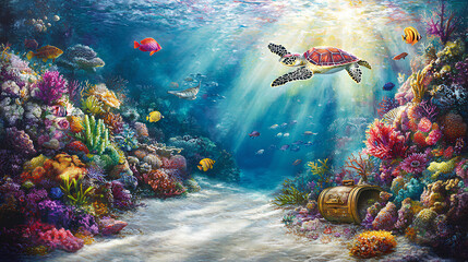 coral reef in the bright blue sea