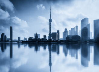 Fototapeta premium Ethereal Cityscape of Shanghai: A Serene Reflection
