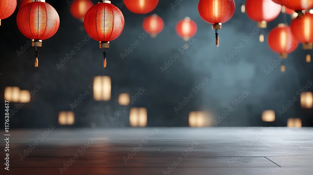 Aufkleber glowing red chinese lanterns surrounding a grand stage during a festive or cultural event the lanter