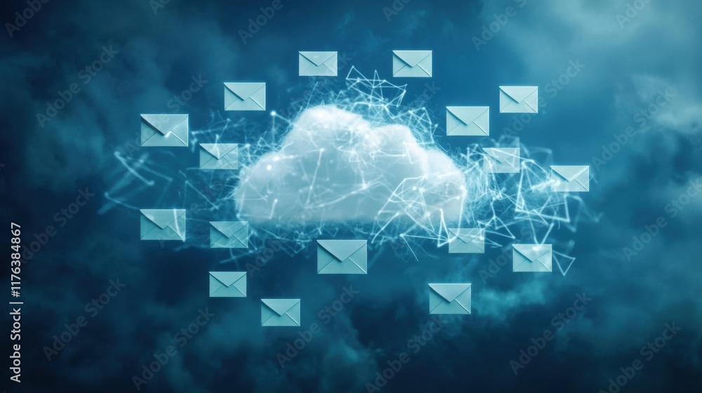 Poster cloud-based communication email networking digital realm graphic display virtual environment abstrac