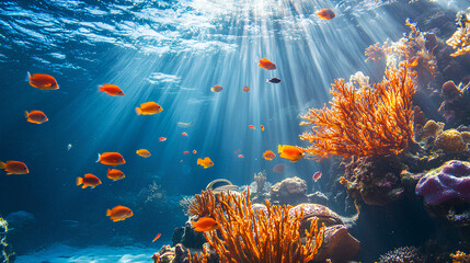 coral reef in the sunny sea