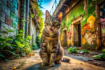 Urban Decay Cat Licking Lips: Gritty Street Art and Feline Charm