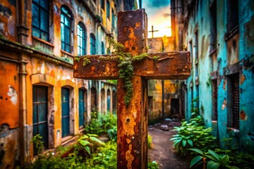 Urban Decay Cross Symbol: Christian Faith in Crumbling Cityscape