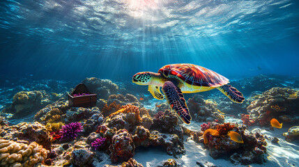 green turtle swimming in the sea