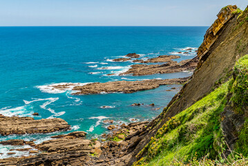 The beautiful city of Ribadesella, Asturias, Spain. Cantabrian Sea