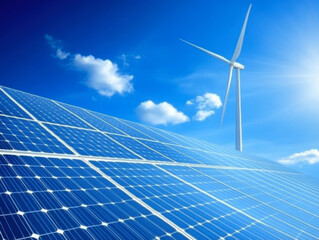 Solar panels and wind turbines generating electricity is solar energy