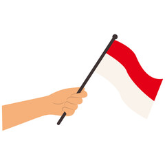 Hands Holding Indonesian Flag Isolated on White Background. Flat Vector Illustration.
