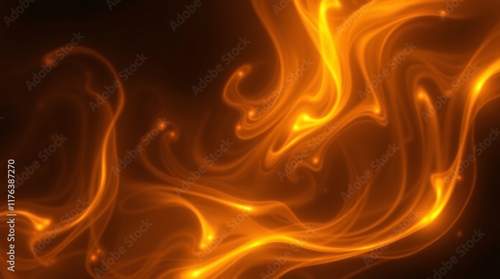 Poster elegant design featuring glowing orange and yellow flowing light patterns accentuated by fluid forms