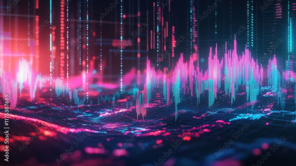 Poster dynamic data visualization digital space graphic art cybernetic environment abstract perspective tec