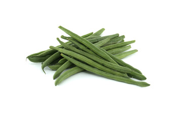 Pile of fresh green beans isolated on white background