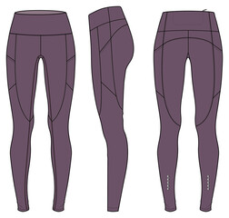 Women&rsquo;s sports legging, fashion flat sketch vector illustration, cad, technical drawing, flat drawing, template, mockup.