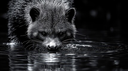Obraz premium Binturong drinking gracefully from a crystal-clear stream