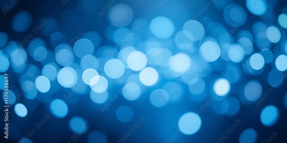Poster abstract blue background with soft glowing bokeh lights.