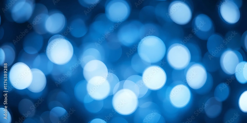 Poster abstract blue background with soft glowing bokeh lights.