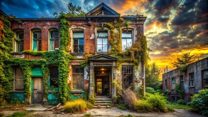 Obraz premium Urban Exploration: Contrasting Worlds - Front and Back of Abandoned Building