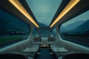 front angle of a trains passenger area with contempora