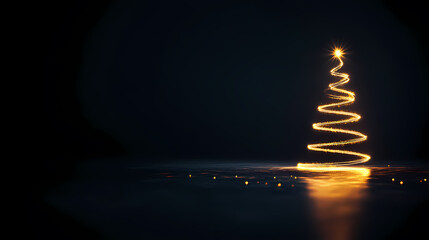 Christmas tree outlined in golden light
