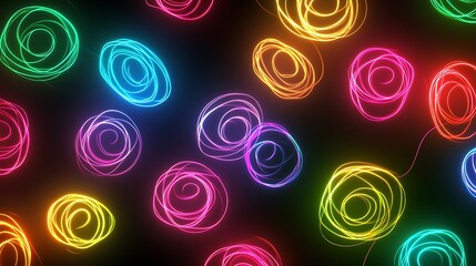 Abstract Neon Swirls Colorful Glowing Circles Design
