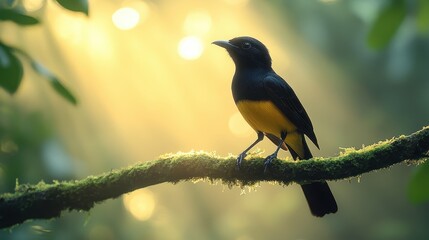 Bird of Paradise perched on a delicate branch in vibrant greenery