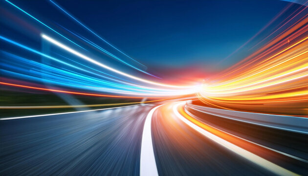 光スピード 未来テクノロジー エネルギー流動性 躍動 宇宙時間膨張 ネオンブルー オレンジ 発展発展 パワー加速 無限進化 ダイズムナミ速度