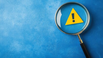 Warning sign magnified safety alert graphic design blue background close-up view visual communication