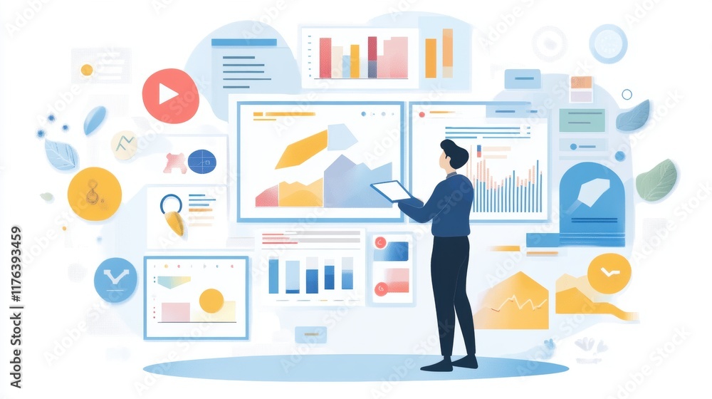 Poster data analysis presentation office infographic digital workspace engaging visualizing insights