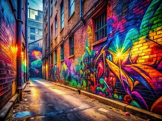 Fototapeta premium Urban Exploration: Vibrant Graffiti Wall, Colorful Gradient, High-Definition Detail
