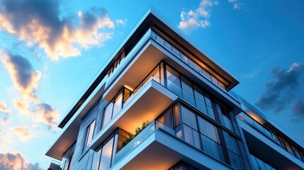 Stunning sunset over modern architecture urban setting high-resolution image contemporary design vibrant cityscape artistic perspective