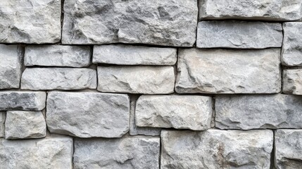 Fototapeta premium Close-up of a light gray grunge stone wall texture, offering a rugged and abstract background for versatile banner layouts