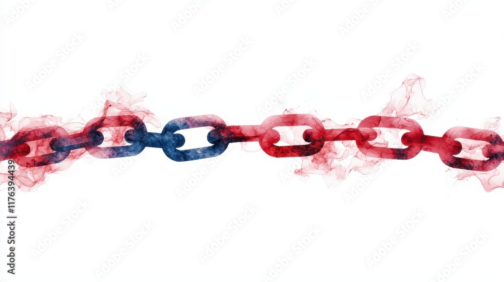 Poster a colorful chain with alternating red and blue links, partially shrouded in smoke, symbolizing conne
