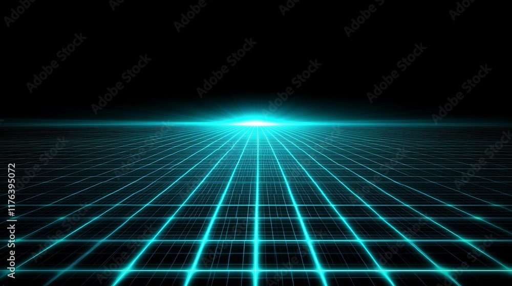 Poster Abstract Grid Pattern With Glowing Cyan Lines