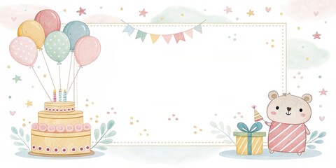 Fototapeta premium cute cartoon happy birthday watercolor illustration background