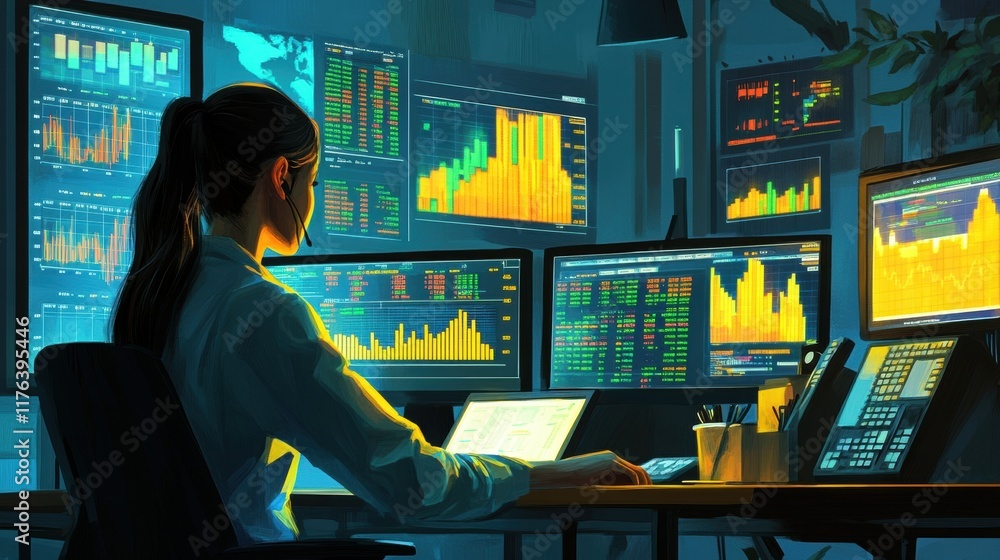 Poster data analysis session office digital dashboard professional environment rear view financial insights