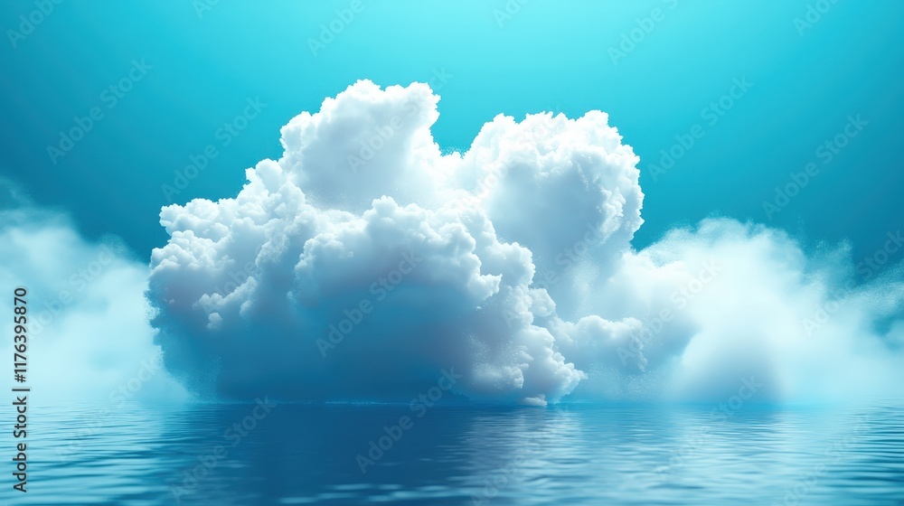 Aufkleber digital 3d illustration of a cloud floating on a tranquil blue background with soft lighting and sub