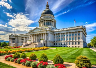 Obraz premium Utah State Capitol Building Candid Photo: Majestic Dome & Lush Gardens