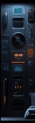 Obraz premium Futuristic control panel with illuminated buttons and intricate details.