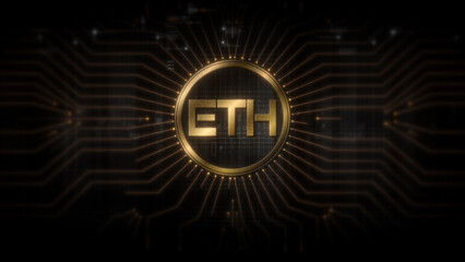 Futuristic digital background highlighting advanced cryptocurrency and encryption technology, featuring blockchain networks and secure cryptographic systems : Ethereum, ETH