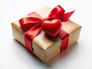 Obraz premium Valentine's Day Gift: Red Ribbon & Heart on White Background - Congratulations