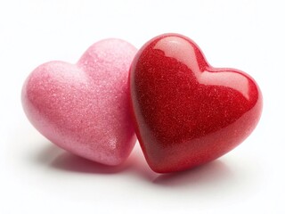 Fototapeta premium Valentine's Day Hearts: Close-up Pink & Red Hearts for Romantic Decoration - Isolated on White