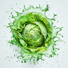 Obraz premium circular cabbage juice splash swirl, cabbage floating isolated white background