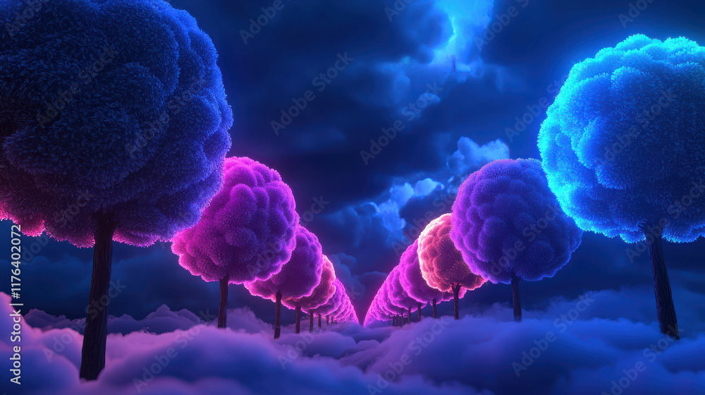 Aufkleber enchanted floating orchard with colorful trees against mystical cloudscape