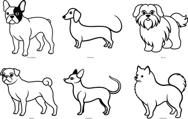 Set of Small Breeds Dog Line Art illustration
